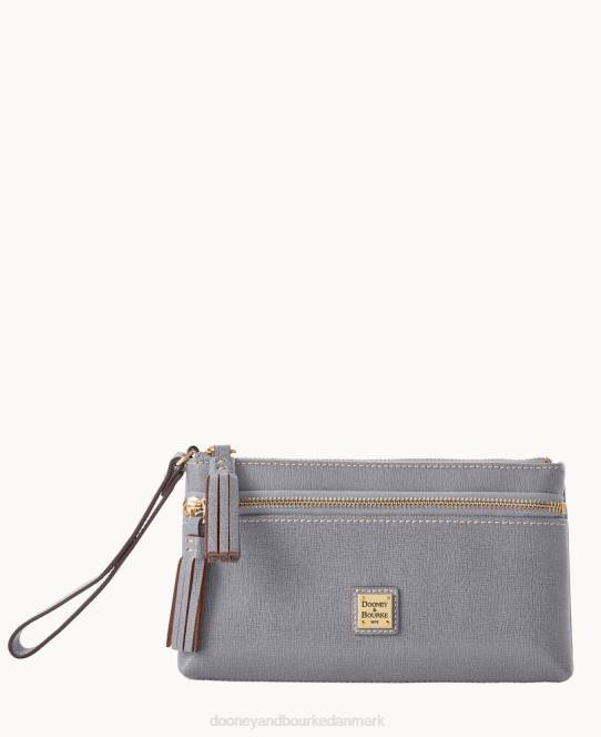 Dooney & Bourke saffiano armbånd med dobbelt lynlås JV0J4209 poser røg grå