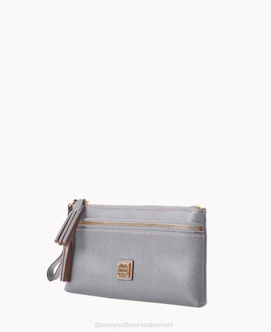 Dooney & Bourke saffiano armbånd med dobbelt lynlås JV0J4209 poser røg grå