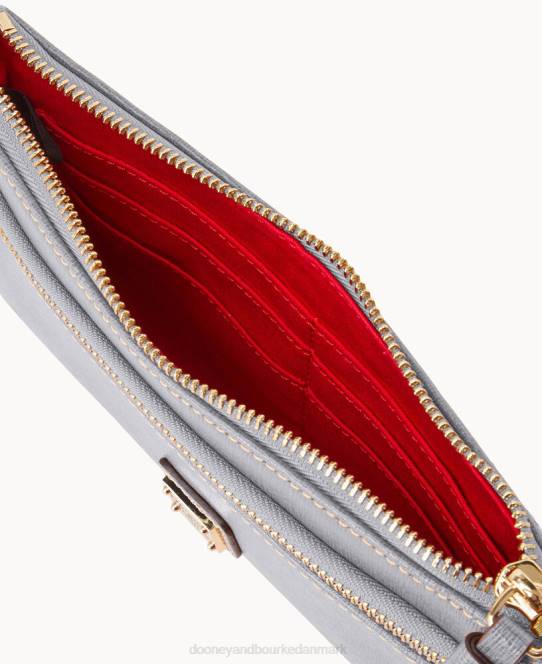Dooney & Bourke saffiano armbånd med dobbelt lynlås JV0J4209 poser røg grå