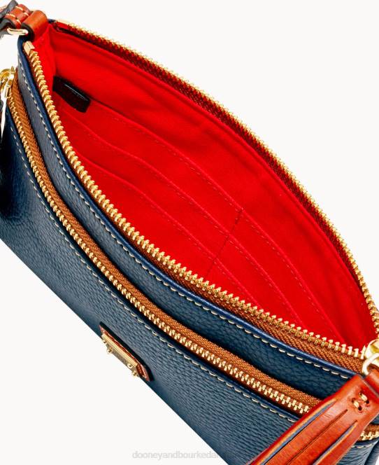 Dooney & Bourke pebble grain dobbelt lynlås armbånd JV0J4198 poser midnatsblå