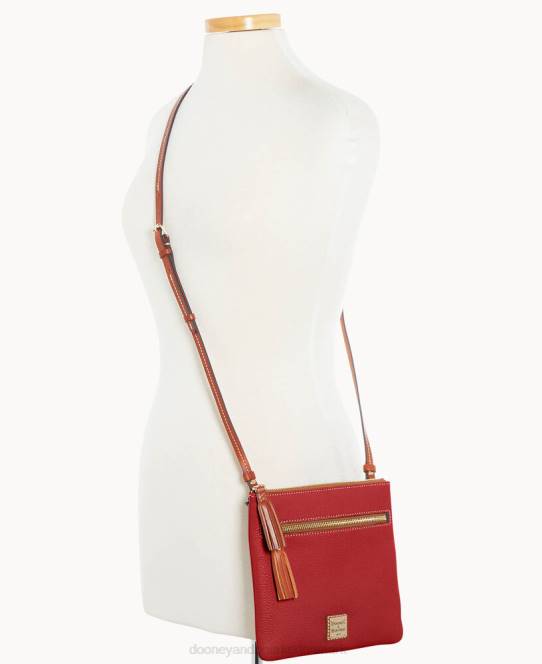 Dooney & Bourke pebble grain dobbelt lynlås kvast crossbody JV0J2344 poser rød