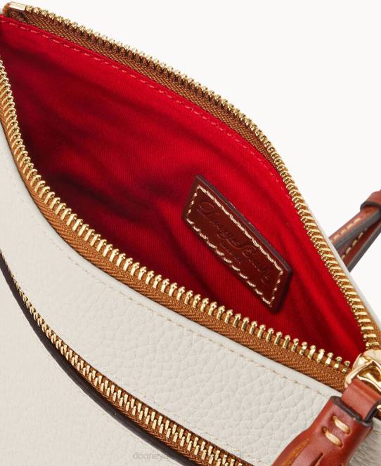 Dooney & Bourke pebble grain dobbelt lynlås kvast crossbody JV0J2346 poser hvid