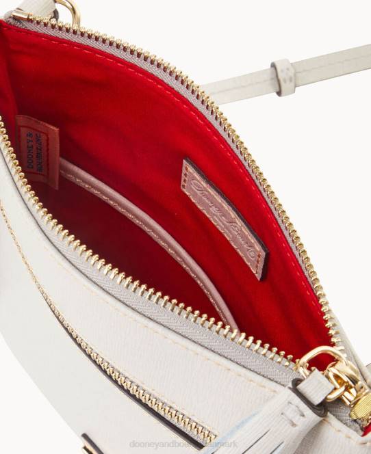 Dooney & Bourke saffiano dobbelt lynlås kvast crossbody JV0J2492 poser ecru