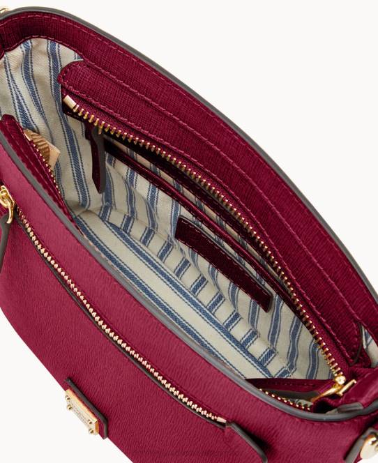 Dooney & Bourke saffiano lille crossbody med lynlås JV0J1610 poser tranebær