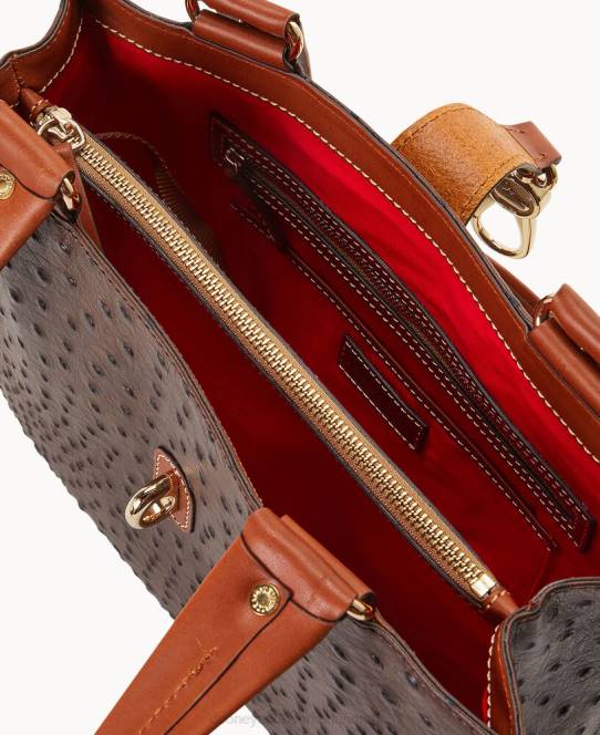 Dooney & Bourke struds mellemstore logolås-tote JV0J1481 poser brun tmoro