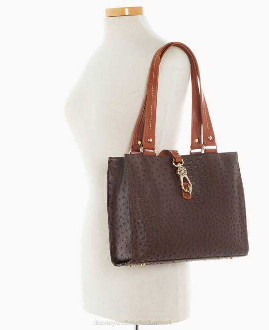 Dooney & Bourke struds mellemstore logolås-tote JV0J1481 poser brun tmoro