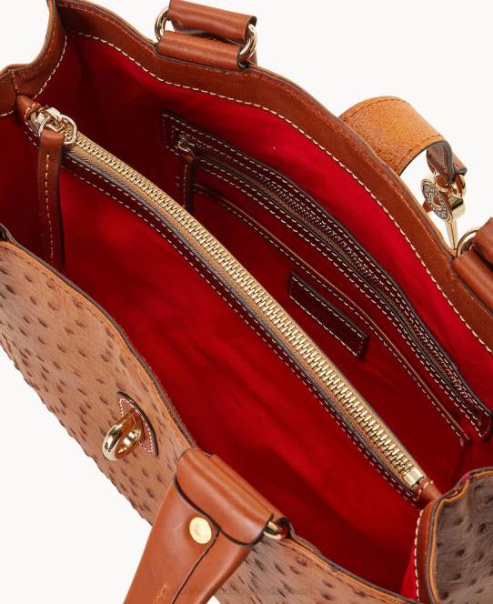 Dooney & Bourke struds mellemstore logolås-tote JV0J1482 poser karamel
