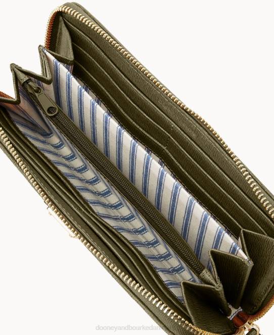 Dooney & Bourke saffiano stor lynlås rundt om armbånd JV0J4191 tilbehør oliven