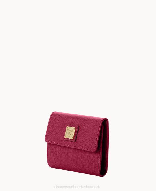 Dooney & Bourke saffiano kreditkort pung med lille flap JV0J4143 tilbehør tranebær