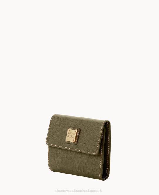 Dooney & Bourke saffiano kreditkort pung med lille flap JV0J4144 tilbehør oliven